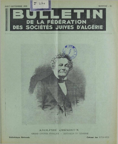 Bulletin de la Fédération des sociétés juives d’Algérie  V°06 N°55 (01/08/1939)